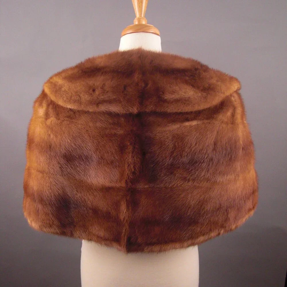 Vintage VTG Genuine Brown Fur Cape Capelet Jacket Stole Evening Winter Wrap - Picture 3 of 3